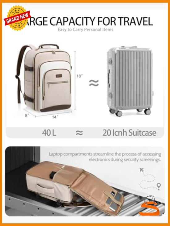 40L Travel Backpack for Women, Carry On Flight Approved, Waterproof Backpack main image 5